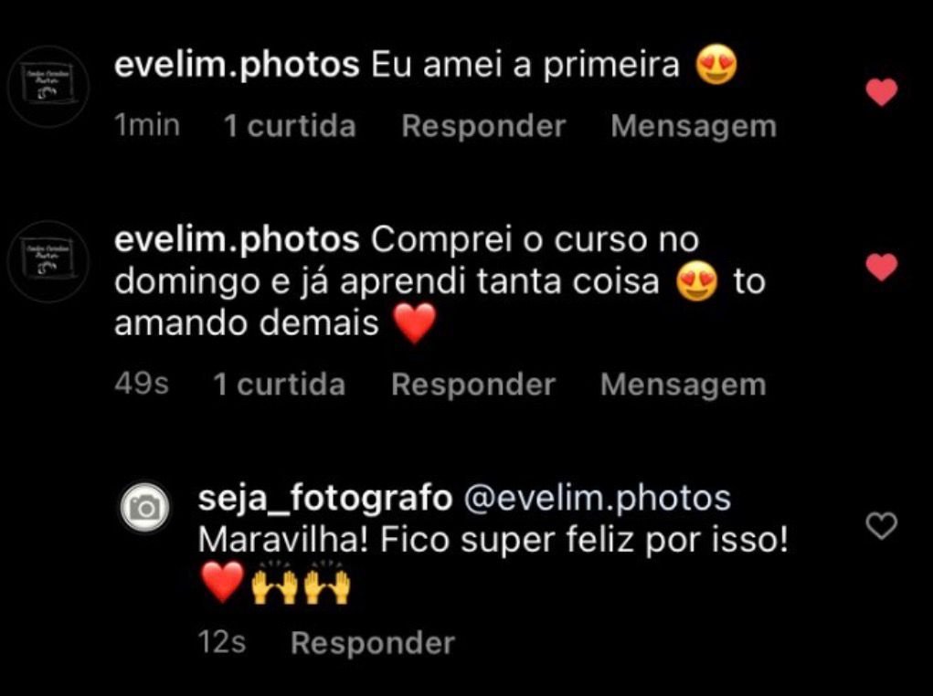 Depoimento real — evelim.photos no Instagram